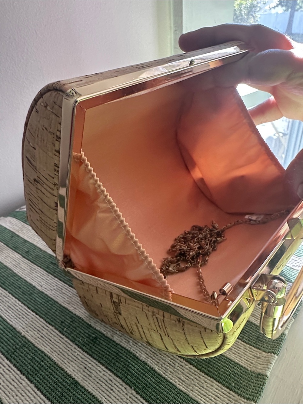 Natural Cork Box Clutch with Gold Handle - Picture 6 of 8